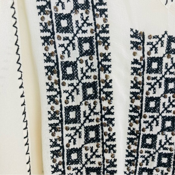 Joie cream colored silk chiffon sheer embroidered boho blouse. Small - Picture 2 of 6